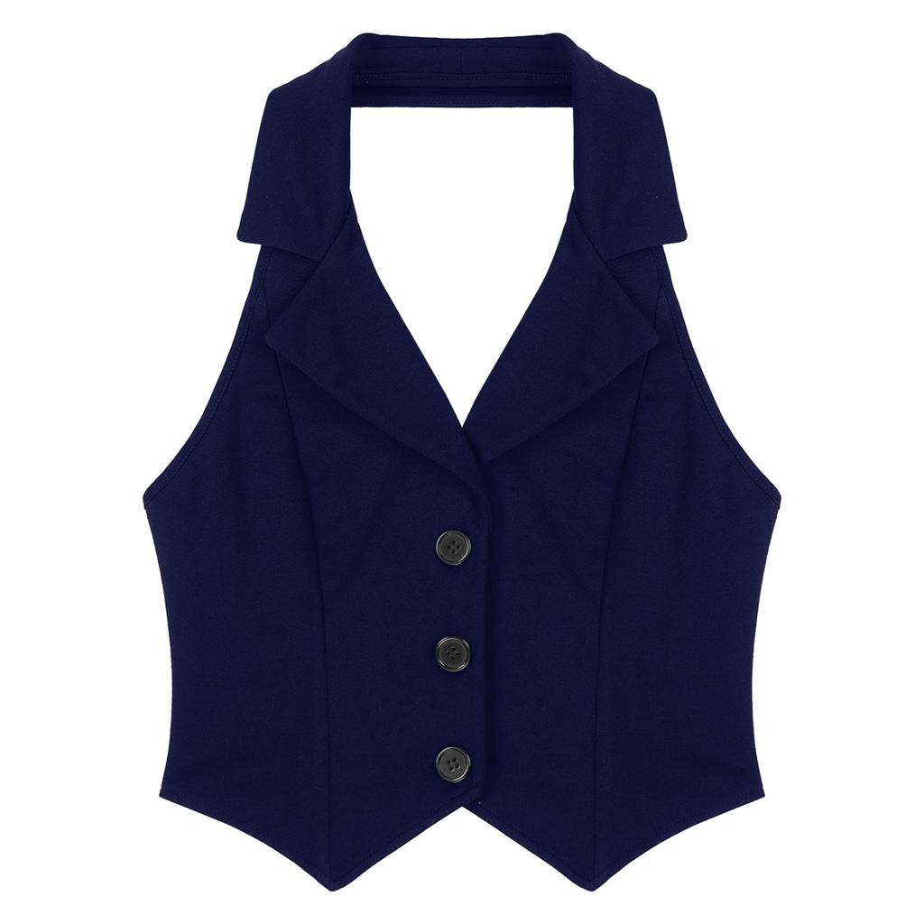 Ladies Crop Tops Formal Elegant OL Waistcoat Suits Vest Women Backless Vest Outerwear Jacket Coat Halter V-Neck Office