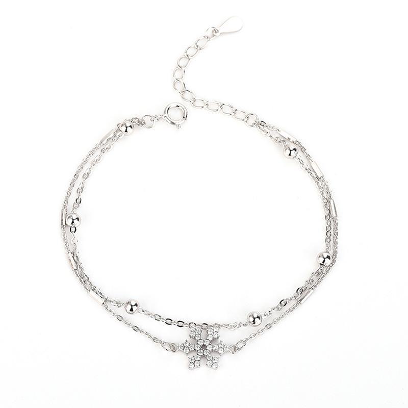 Banyan Tree S925 Silver Double-Layer Snowflake Bead Bracelet - Women's Light Luxury Gift Jewelry