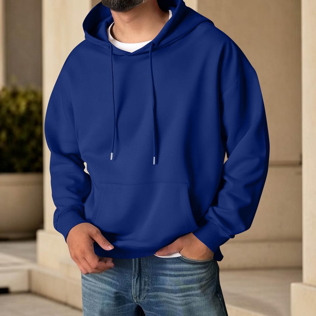 Men's Color Hooded Long Sleeve Sweatshirt with Pocket for Casual Sports and Daily Wear