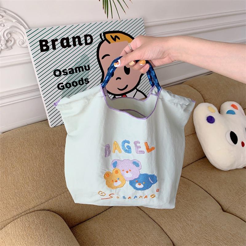 Embroidered shopping bag girls tote bag cute shopping bag student class bag shoulder bag