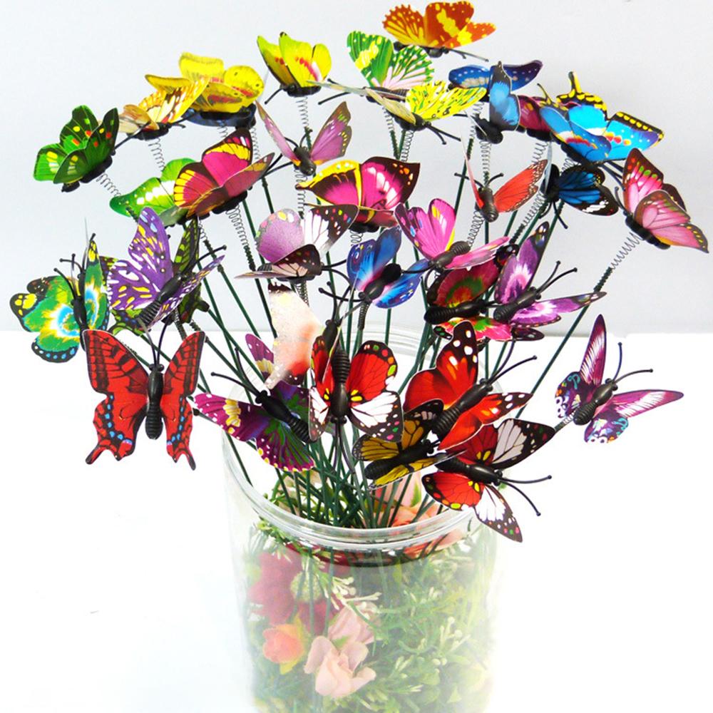 50 Stück Schmetterlingsstäbe Bunte Simulationsschmetterlinge für den Außenbereich Garten Hof Pflanze Blumentopf Frühlingsgartendekoration 25*4cm