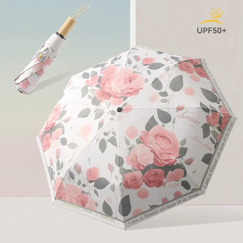 Illustration Sun Umbrella Sun Protection UV Protection Umbrella Women Rain Or Shine Dual-Use Thickened Reinforced Vinyl Folding Manual