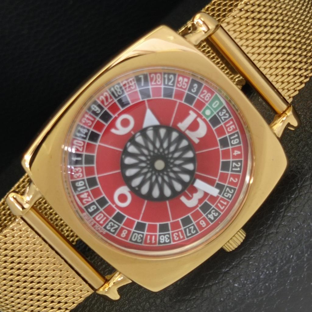 

VINTAGE HAND-WINDING SWISS MENS POKER FACE RED COLOR DIAL WATCH a701120-5 R205b-a701120