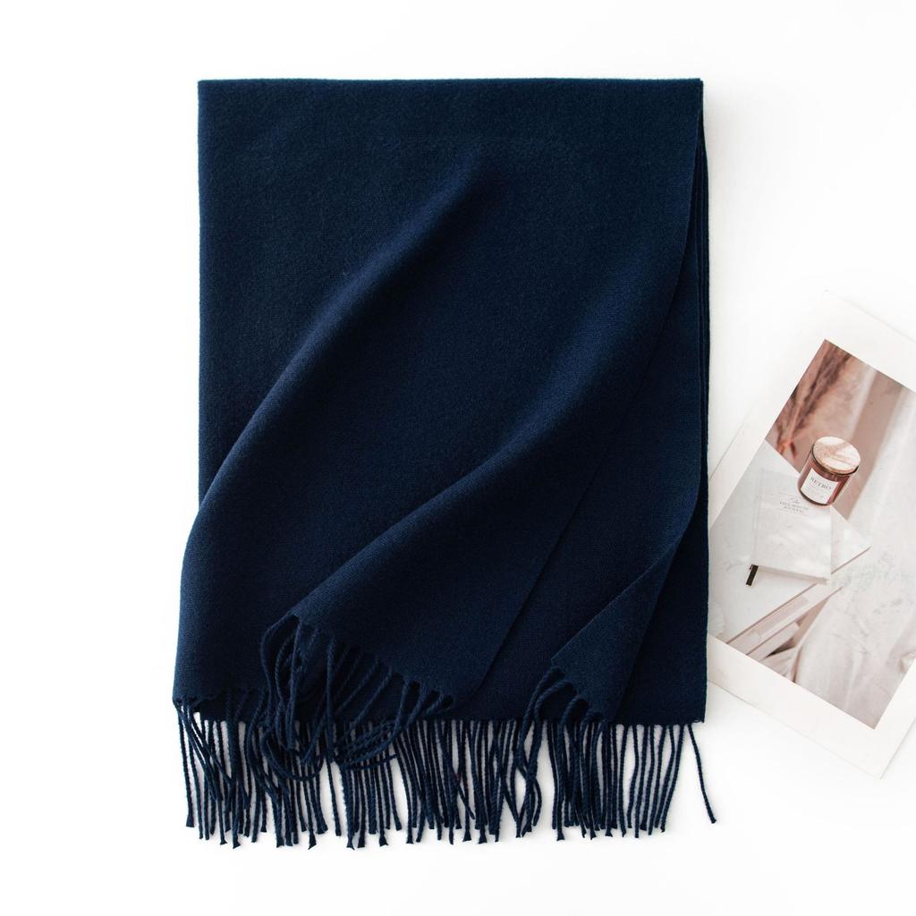 Blue green Scarf for Girls with A Sense of Atmosphere in Winter Versatile Solid Color Long Scarf  Imitation Cashmere Tassel Shawl Scarf  Cold Color