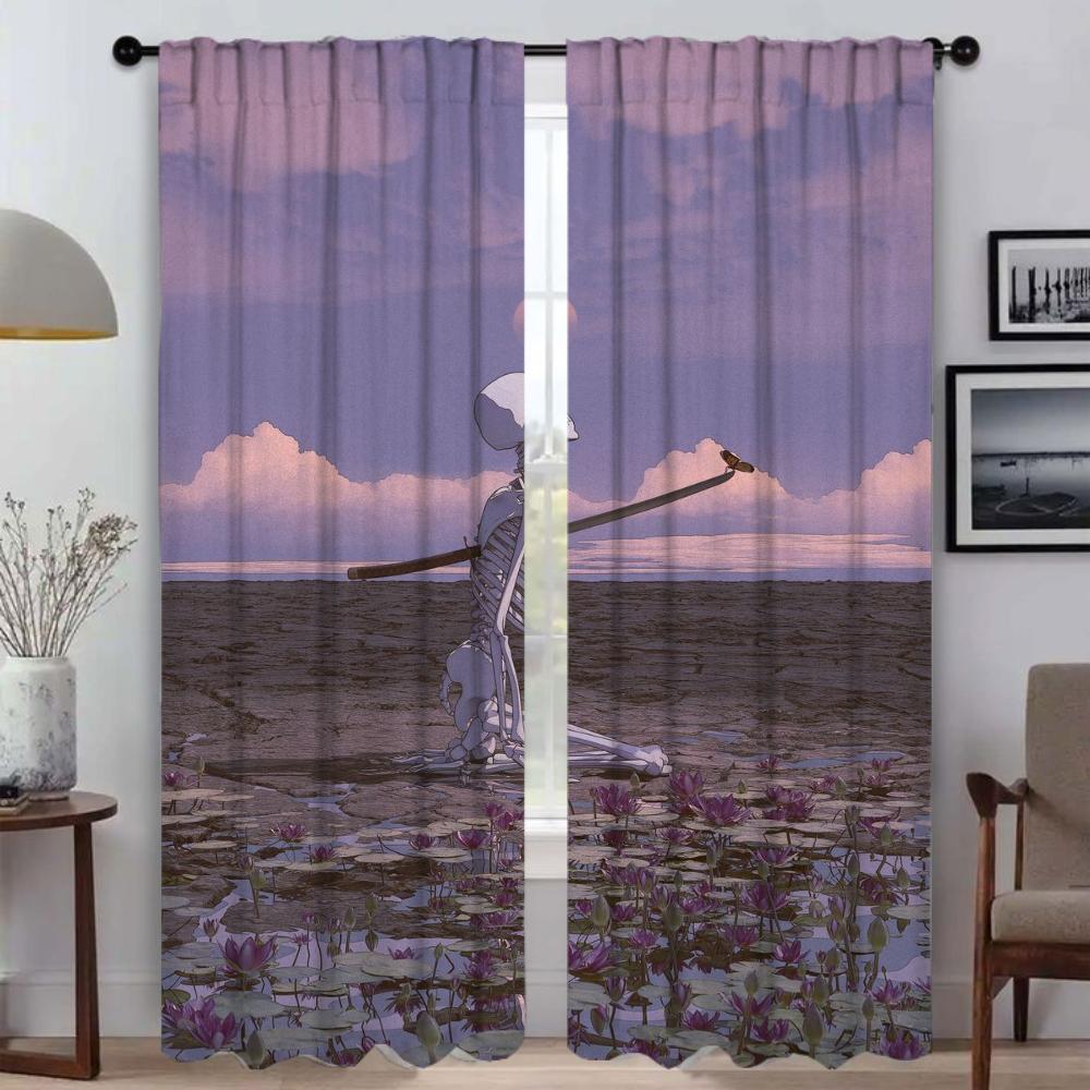 Love Skeleton Blackout Curtain for Room 2 Panel Curtains Child Room Home Interior Curtains Partition Shades Tulle for Bedroom