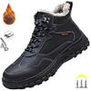 Botas de seguridad para el trabajo de cuero genuino negro para hombre, zapatos de seguridad impermeables con punta de acero, calzado masculino indestructible