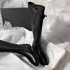 Fashion Black Leather Elegant with Low Heels Knee High Shaft Shoes Woman Gothic Demi-season Goth Footwear Pu New in Long Boots for Women