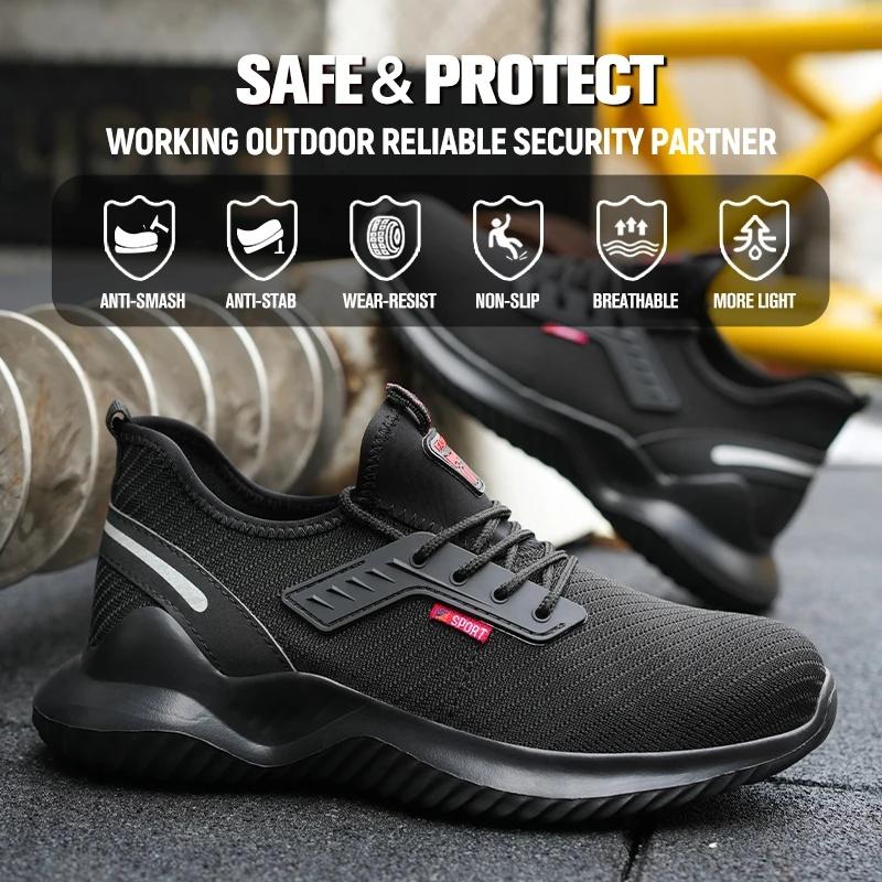 Lightweight Safety Shoes Men Steel Toe Sneakers Puncture Proof Breathable Safety Boots Man Dangerous Construction Work Foorwear
