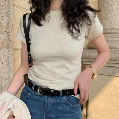 Fashon Summer Slim Fit Casual T-shirt Women Short Sleeve Round Neck Woman T Shirt Tops Solid Simple Office Ladies Tshirts Clothing 24487