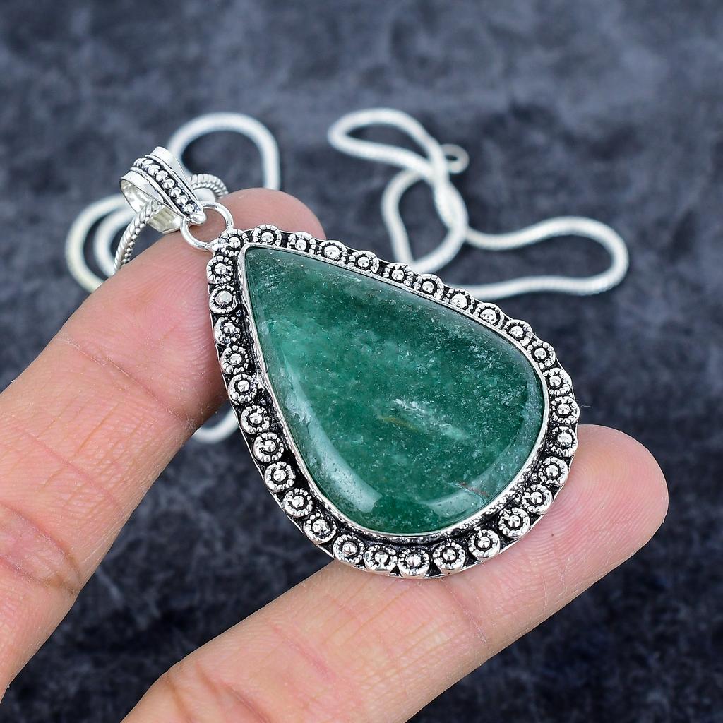 Green Aventurine Gemstone 925 Sterling Silver Jewelry Pendant 2.40" M-2927