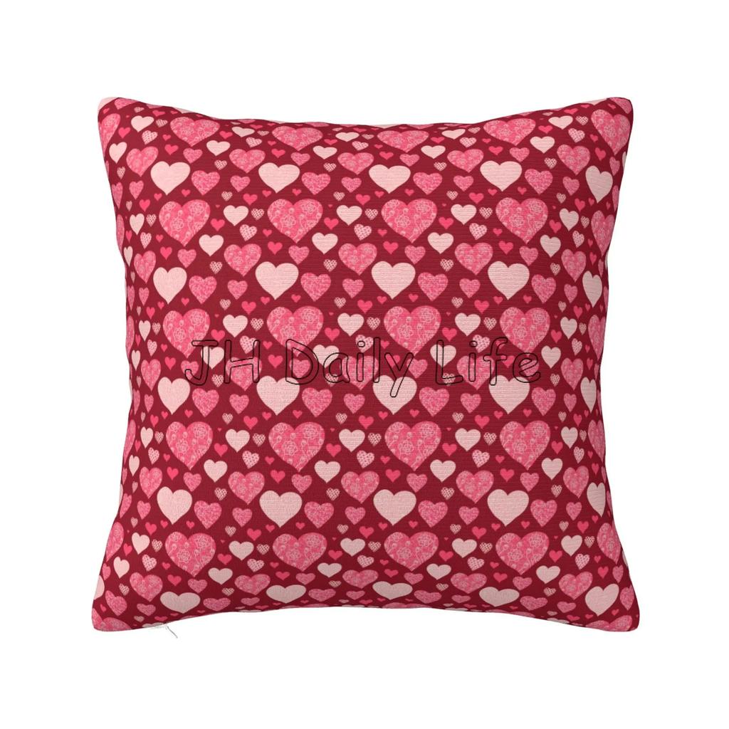 Red Pink Love Heart Pillow Case Home Sofa Bed Decor Pillow Cover Cushion Cover Square Pillowcase 18x18 Inch Valentines Day Gift