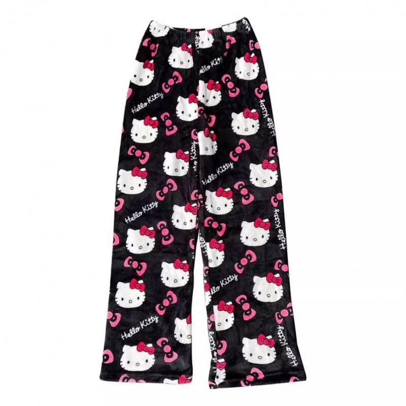 Pantaloni de Pijama HelloKitty pentru Femei Pantaloni de Casă din Fleece cu Desene Animate pentru Halloween Călduroși Căptușiți cu Fleece Toamnă Iarnă