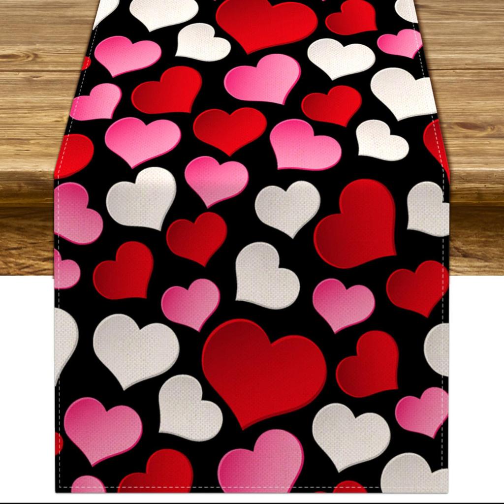 Valentine'S Day Table Flag Red Love Plaid Home Holiday Decoration Table Flag Tablecloth