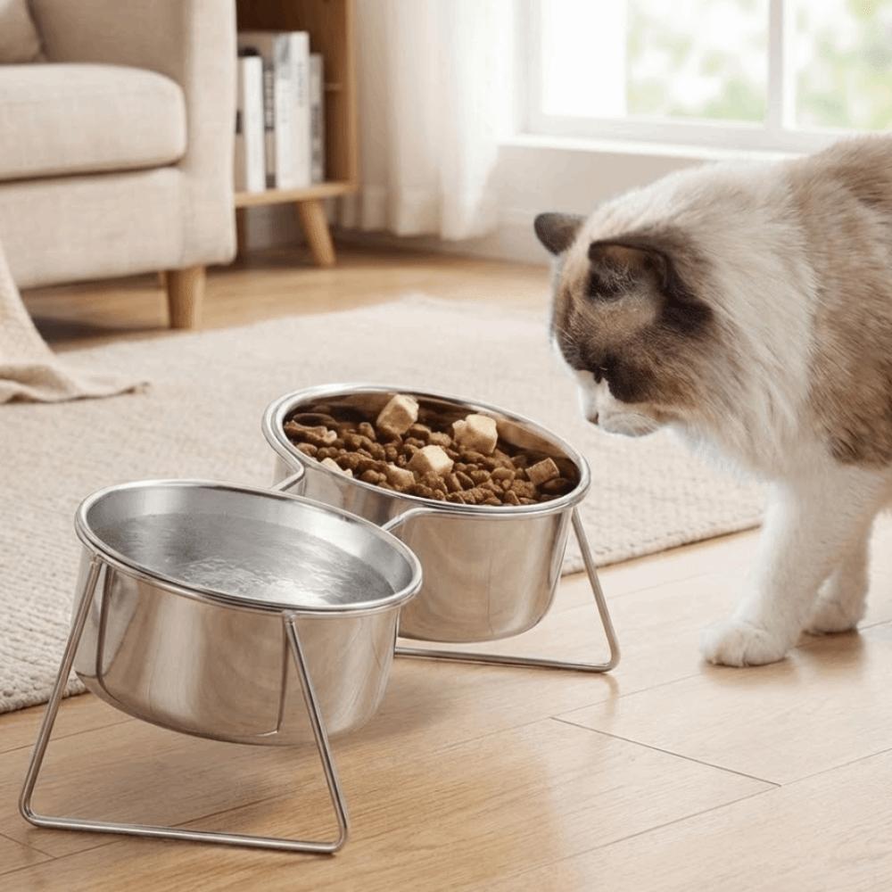 With Stand Stainless Steel Cat Bowl Fall-Resistant High Foot Dog Feeder Pet Food Bowl Outdoor