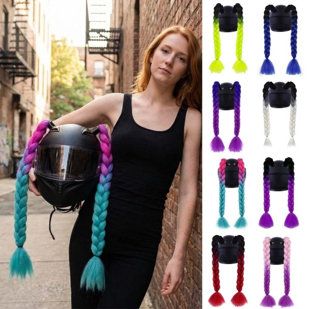 2pcs/pair With Sucker Woman Braids Wig Helmets Decor Twist Dual Pigtail Ponytail  for Motor Bike