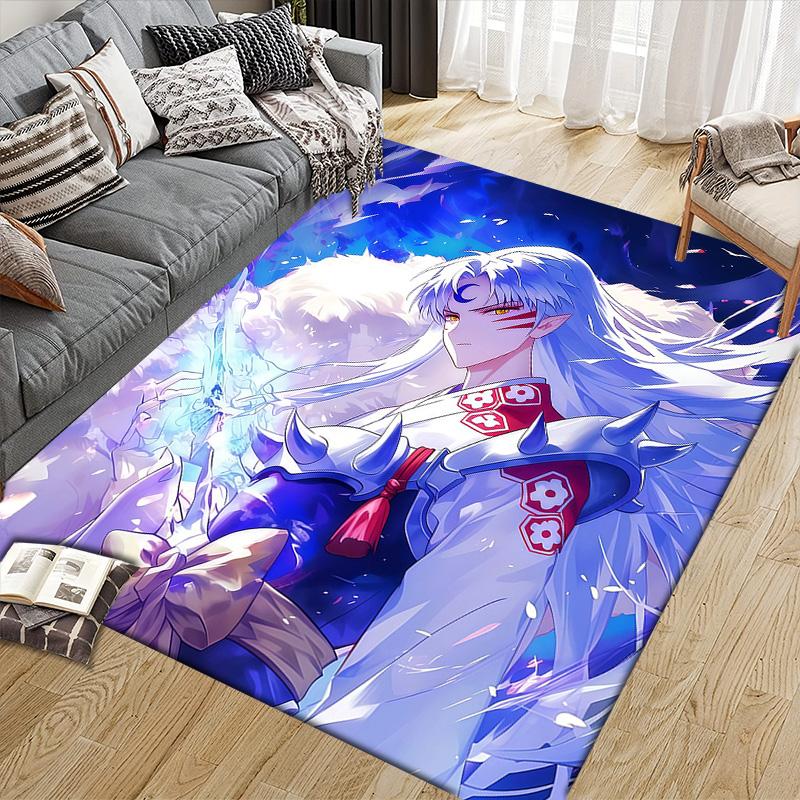 Inuyasha Flannel Pattern Square Carpet,Area Rug,Carpet Rug for Living Room Bedroom Sofa Playroom Decor,Non-slip Floor Mat
