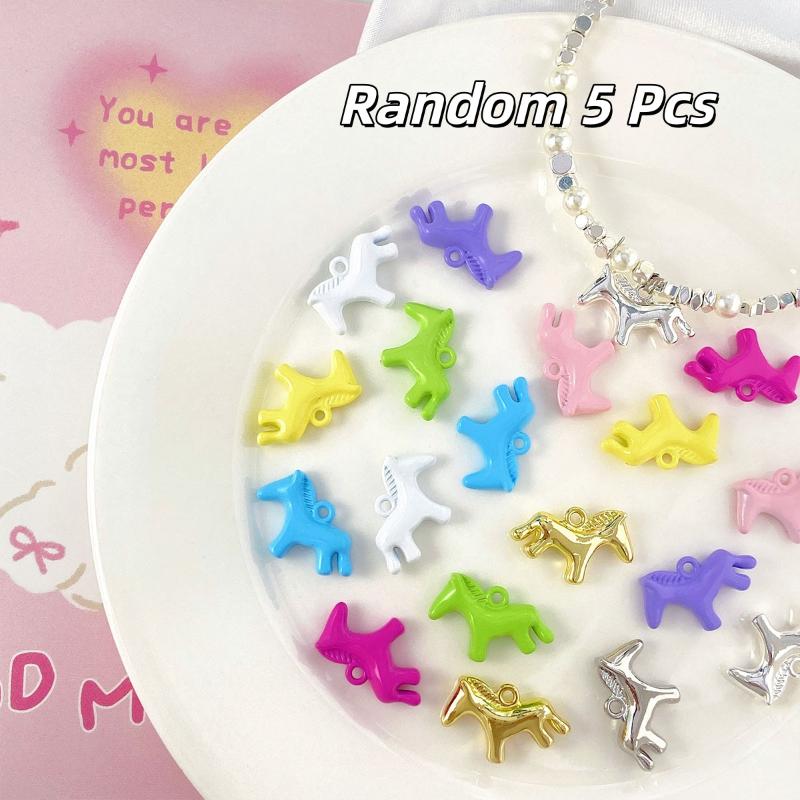 

Pack of 5 Macaron Horse Pendants for Handmade DIY Jewelry Crafting, ideal for Necklaces and Earrings.