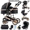 BAZARLAND30. 3-in-1 Portable Baby Stroller, Aluminum Frame for Newborn Black