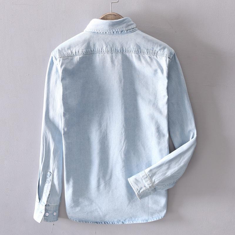 Cămașă casual din denim cu mânecă lungă și buzunar pentru bărbați - Top ușor cu nasturi pentru purtare zilnică