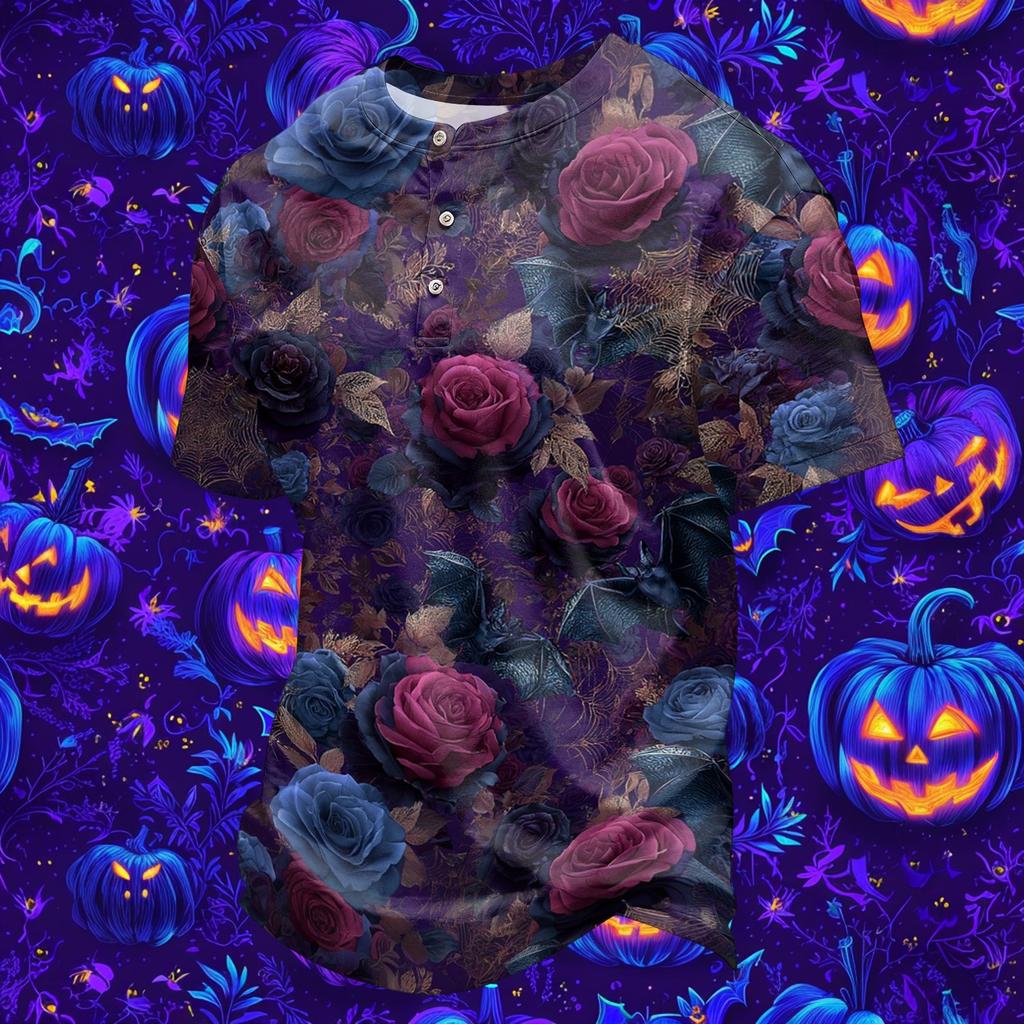 Men's Halloween Print Quick-Dry Neck Short Sleeve T-Shirt