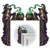 Wooden Halloween Sign 2D Flat Witch Door Corner Sign, Cauldron L-Shaped Creepy Frame Ornament Topper, Mystical Wall Decor for Holiday Home Party