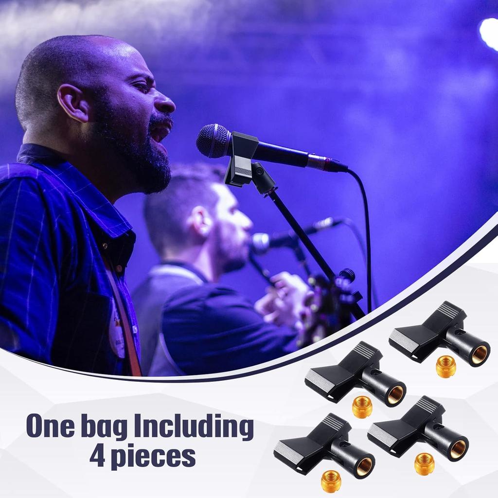 Yeshone 4 Pieces Mic Clips for Stands with 4 Adjustable Adapters Microphone Holder Wireless Mic Holder Clamp with 5/8 Inch Male To 3/8 Inch Female