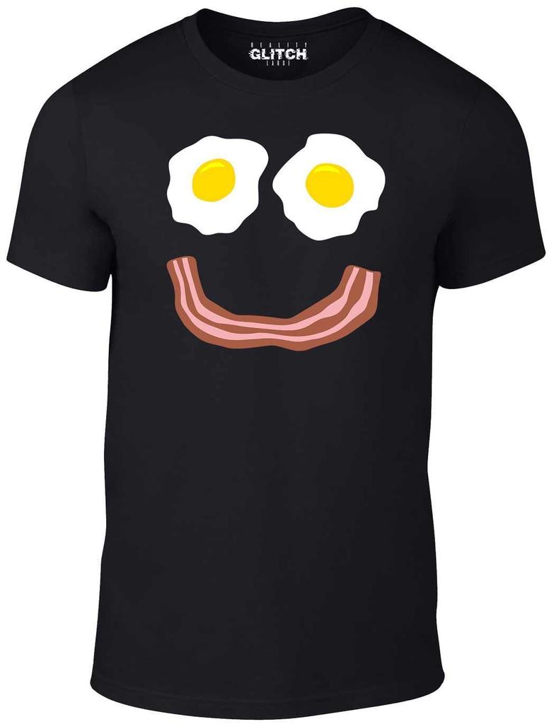 Bacon and Eggs Smile T-Shirt Mens Womens Tees Top - Funny T Shirt Mens Womens Tees Top Retro Joke Breakfast Happy Face