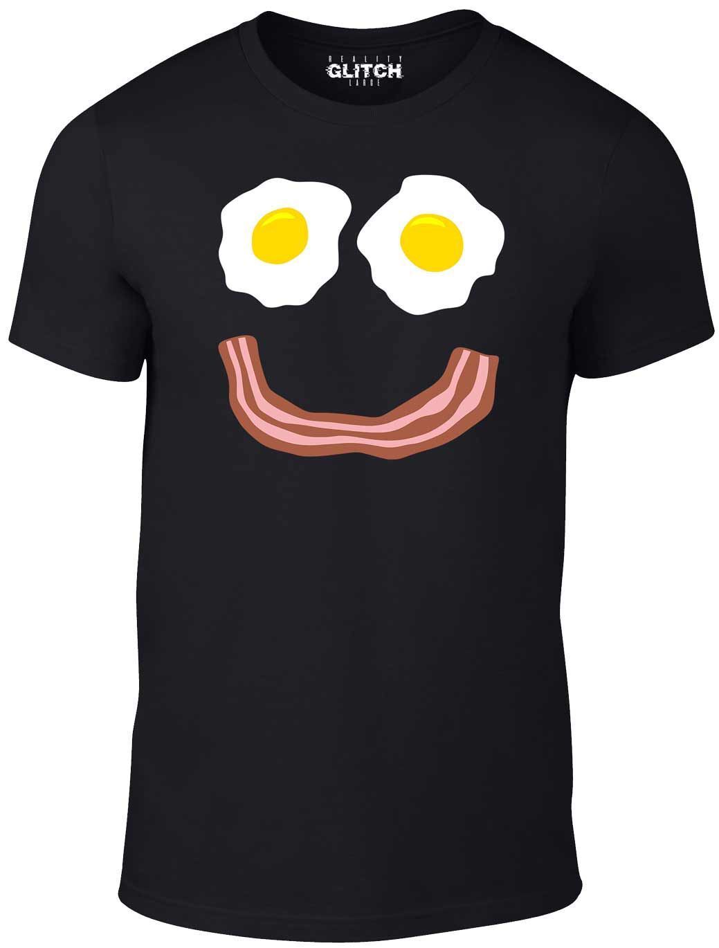 Bacon and Eggs Smile T-Shirt Mens Womens Tees Top - Funny T Shirt Mens Womens Tees Top retro joke breakfast happy face 3XL