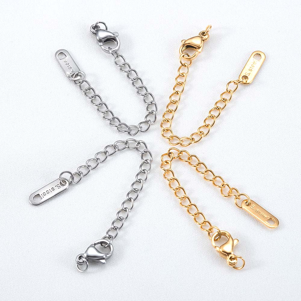 50pcs 10pcs Stainless Steel Extended Extension Tail Chain Lobster Clasps Connector Bracelet Necklace DIY Jewelry Making Finding