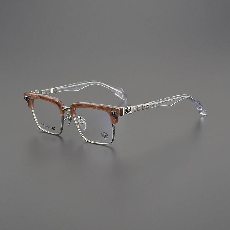 Italian Vintage Square Semi-Rimless Titanium Eyeglass Frame Business Style