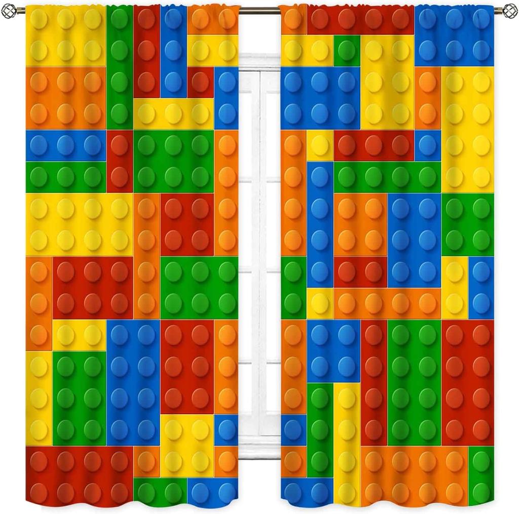 Building Blocks Toy Curtains Boys Room Abstract Colorful Plastic Brick Geometric Printed Pattern Window Curtain Polyester