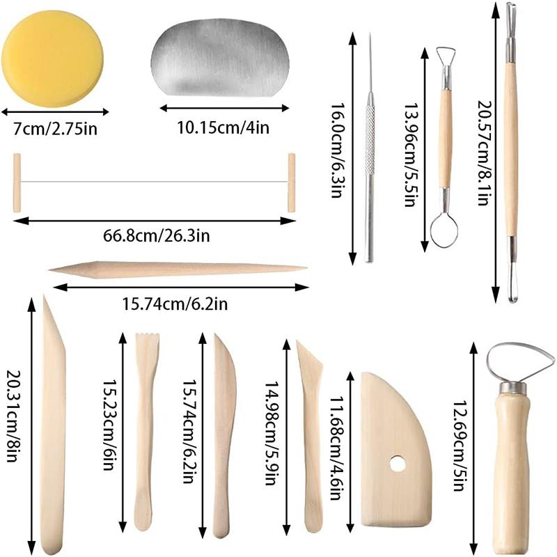 13 Pcs Pottery Clay Sculpting Modeling Tool Set Double-Sided Clay Sculpture Tool Set Wooden Modeling Clay Sculpting Tools Kit