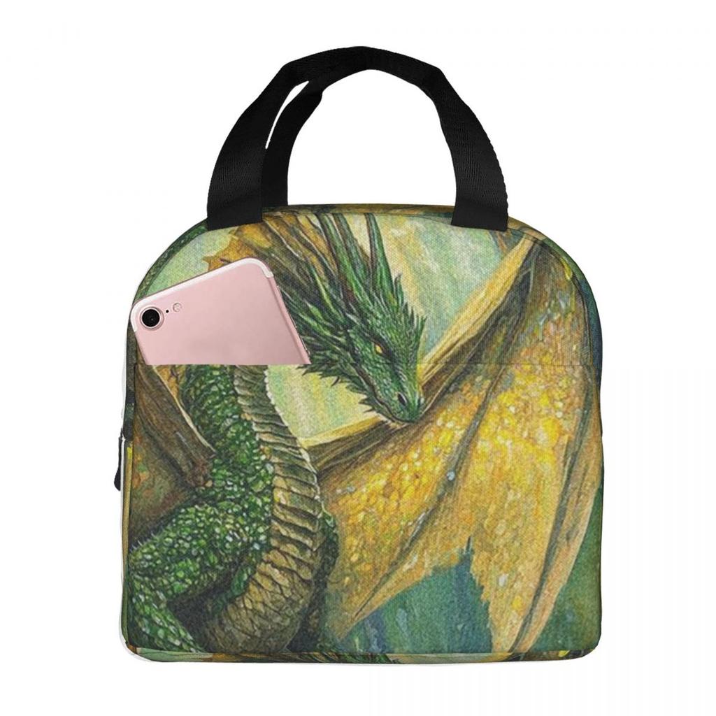 Green Dragon In The Forest Insulated Lunch Bag for Women Children Portable Food Boxes Thermal Lunch Box Tote