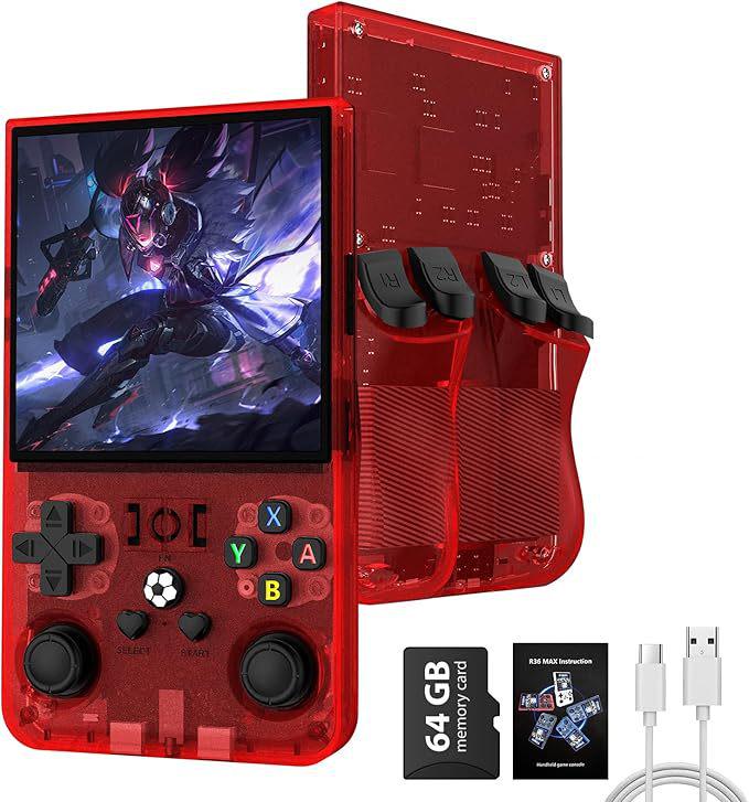 R36sMAX Handheld Game Console: 4.0-inch HD Screen, Dual Joystick, Retro Arcade Style