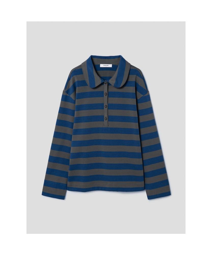 8SECONDS Round Collar Striped T-Shirt Blue