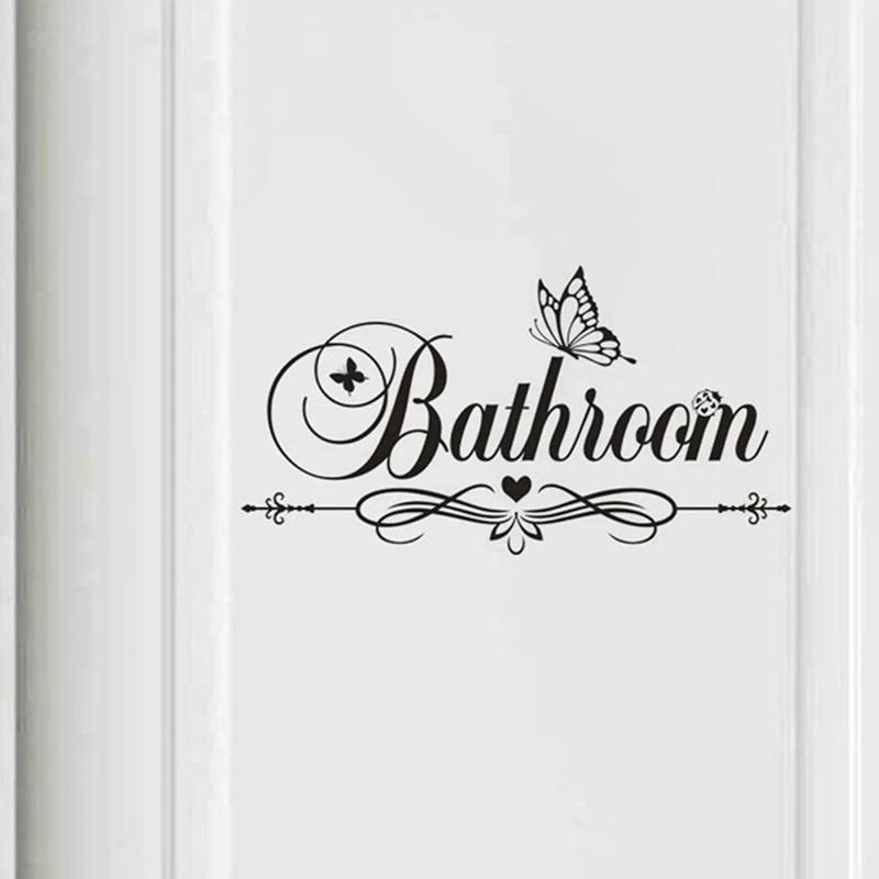 Autocolant de perete grafic cu fluturi și litere de 5 buc. Decal autoadeziv din PVC negru pentru decorarea interioară