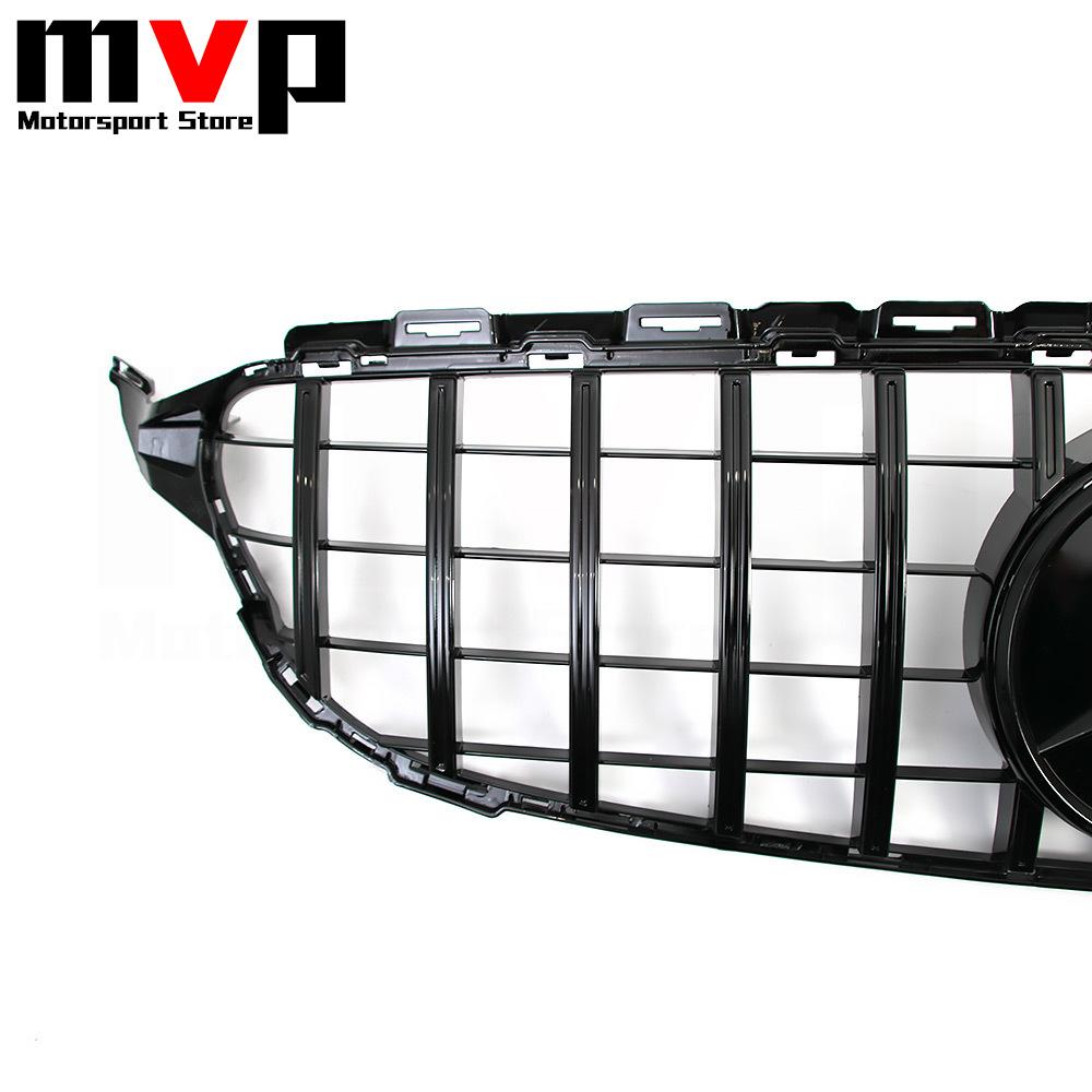 Glossy Black GTR Style Bumper Grille With 3D ABS Star Emblem Logo For Mercedes Benz C-Class W205 2019-21 C180 C200 C300 C43 AMG