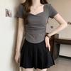 Women's Square Neck Slim Fit Pleated T-Shirt, Summer 2025 Trend
