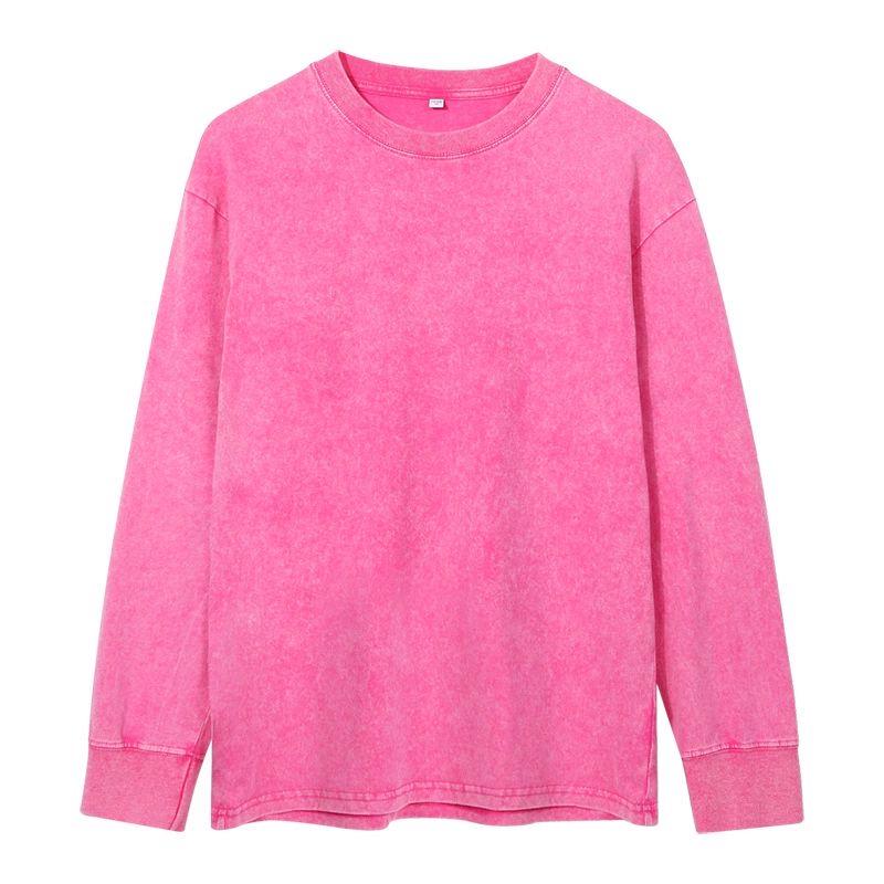 Европейская ретро-футболка оверсайз с длинным рукавом, состаренная, 230 г, чистый хлопок XXL розы красного