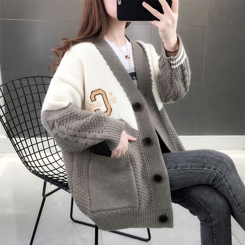 Fashion Spring Korean Version Loose Sweater Knitted Women Sweater Autumn Lazy Sweater Coat.