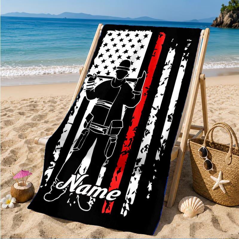 Custom Name Firefighter's Courage Beach Towel Microfiber Beach Towel, Lightweight and Quick-Dry, for Summer Travel, Swimming Pool Gift