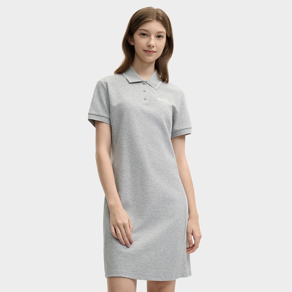 FILA Original Solid Color American Vintage Versatile Polo Dress Women Dresses Gray F51W529316F-MG