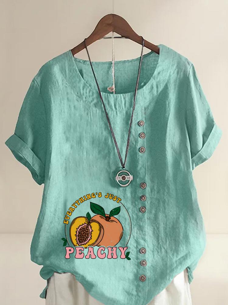 Women's Fashion Peach Letters Print Shot Sleeve T-shirt Loose Cotton Shirt Casual Loose Summer Blouse Tops Plus Size