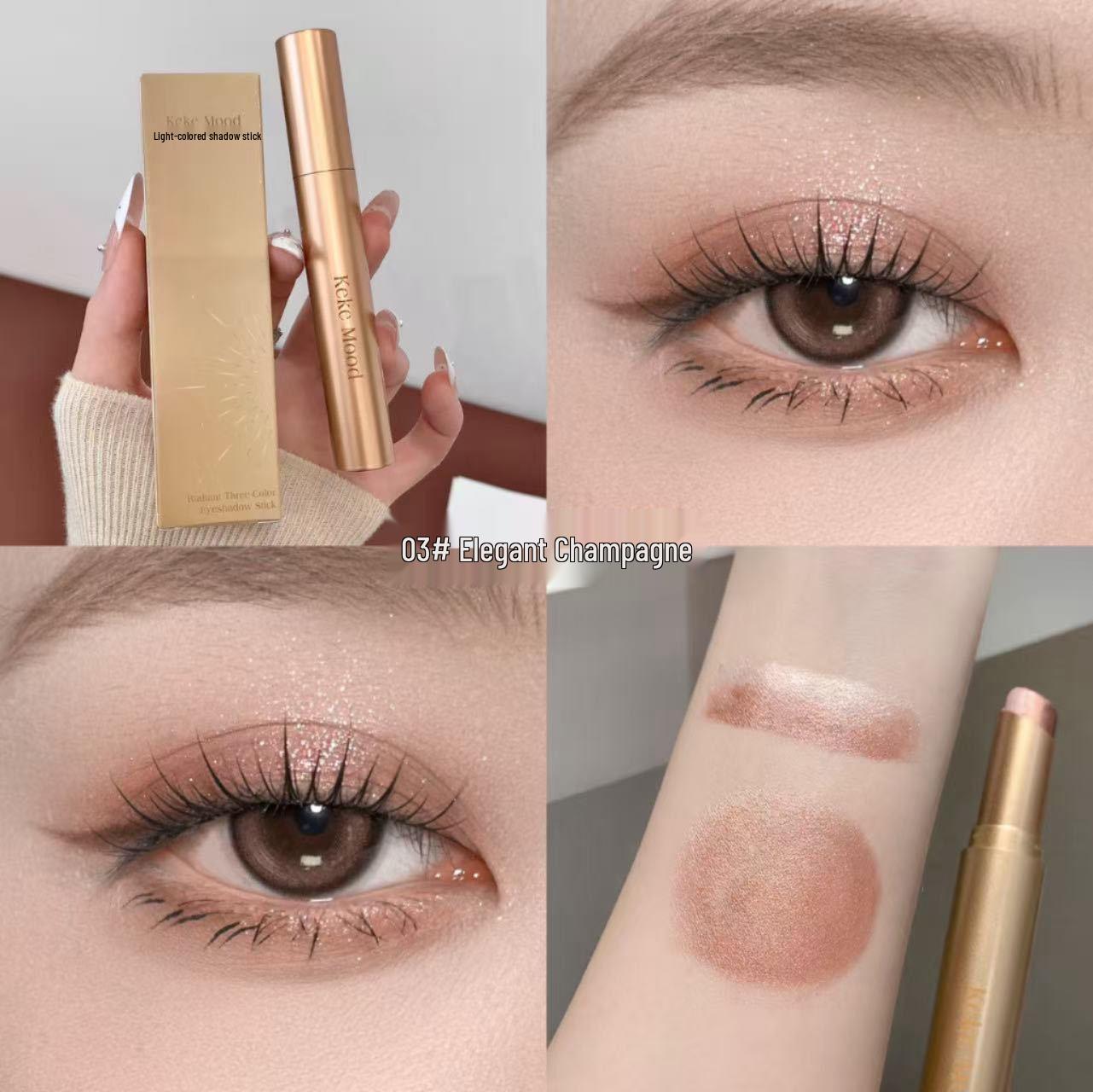

Kekemood Radiant Trio Eyeshadow Stick: Brightening, Waterproof, Sweatproof Gradient in One Swipe. 3g