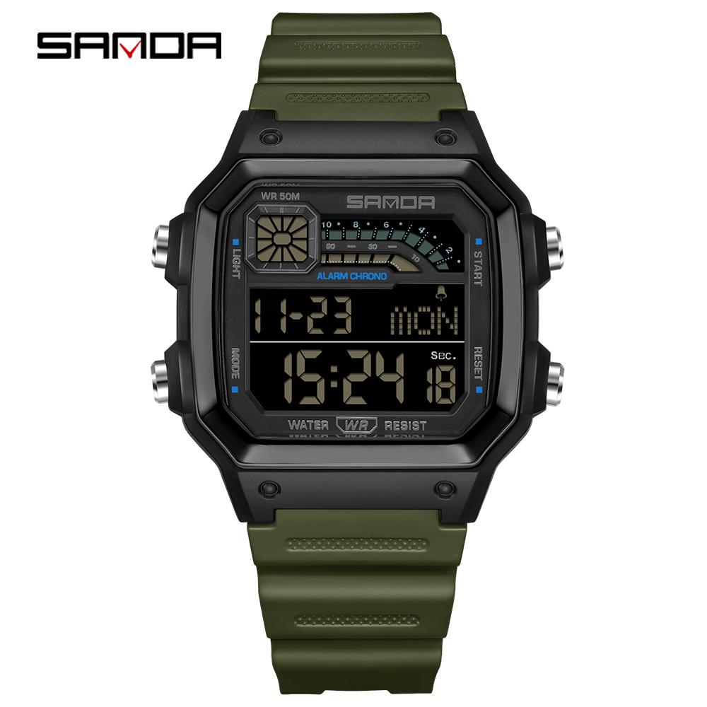 SANDA 6196 Luxury Men's Electronic Watch with Multi Functional Luminous Dial Calendar Waterproof Fashion Men's Digital Watch