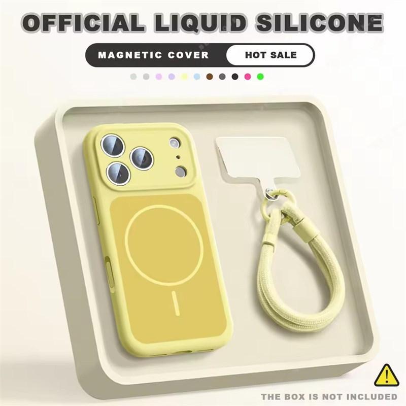 Wrist Strap Magnetic Phone Case For iPhone 17 Air 14 15 16 13 Pro Max Magsafe Liquid Lanyard Protector Cover