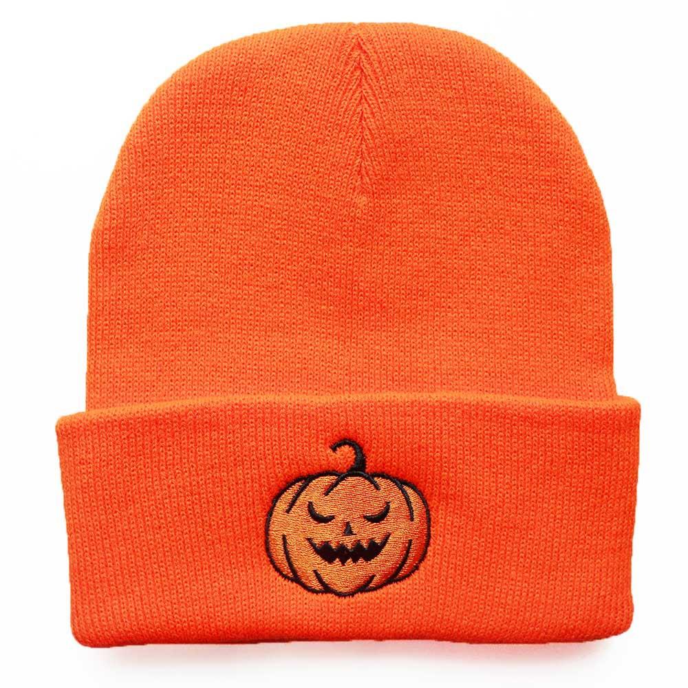 New autumn and winter Halloween pumpkin little devil embroidered knitted hat for men and women, warm beanie hat for students