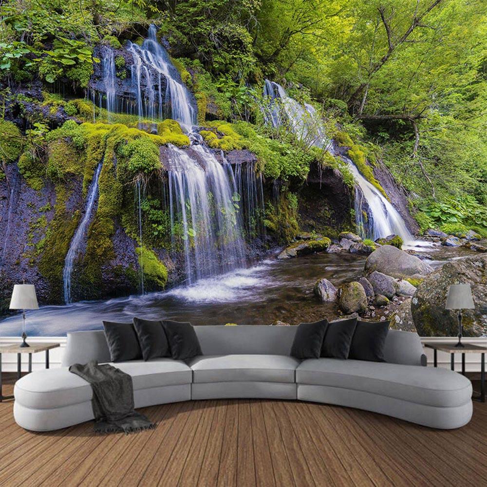 Tapestry wall hanging, home decoration, jungle waterfall, flower forest, room wall background, living room, bedroom decoration