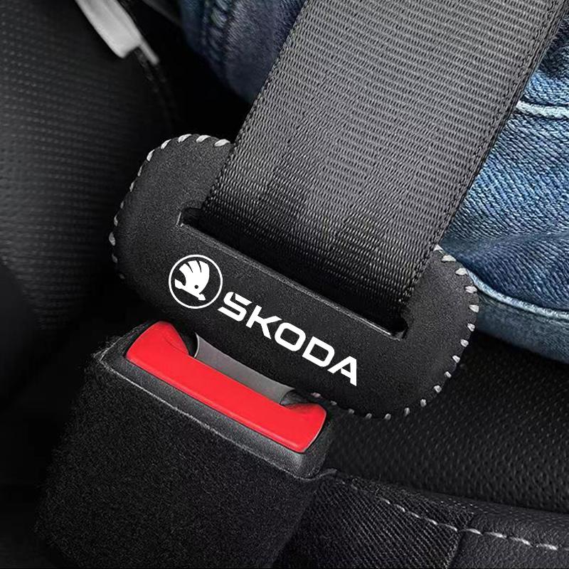 BEVX4 For New Skoda Octavia Kodiaq Fabia Safety Belt Buckle Cover for Anti-collision and Anti-scratch Protection Leather Cover