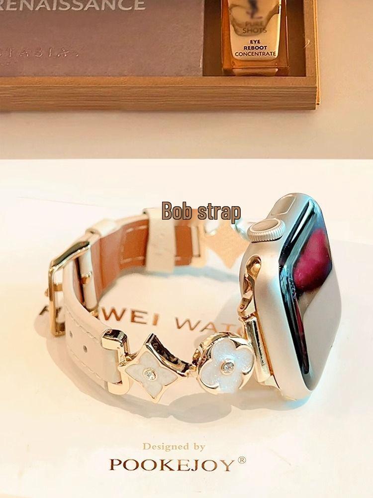 Lux Leather Four-Leaf Clover Metal Strap for Apple Watch S8, S9, S10